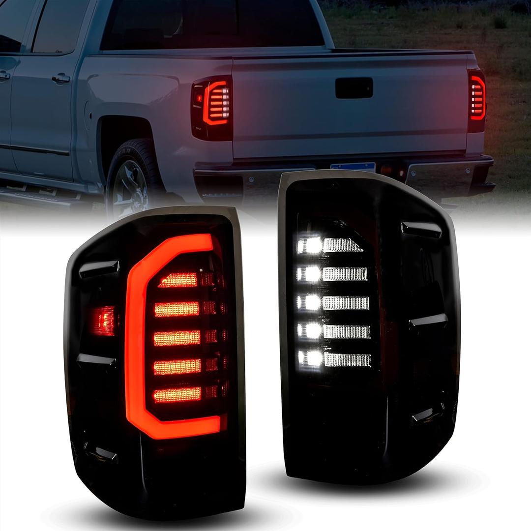 KEWISAUTO Smoked Full LED Taillight Rear Brake Stop Light for Chevy Silverado 1500 2500HD 3500HD 2014-2019, GMC Sierra 3500HD Dually 2015-2019, Only fit Models without Factory LED Tail Light (2PCS)