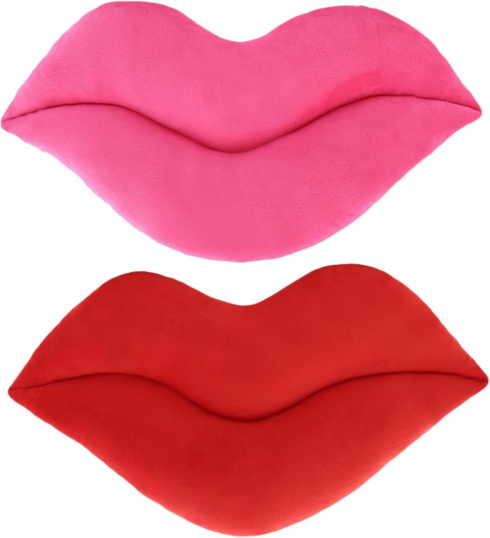 zhidiloveyou 2PCS 11" Lip Plush Small Decor Pillow Hug Toy Soft Lip Shaped Cushion (Pink+Red)