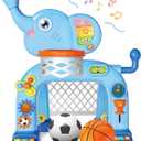 SpringFlower Toddler Basketball Hoop & Soccer Goal Activity Center Toys with Light & Music,Elephant Toddlers Musical Toys Gift, Baby & Toddlers Christmas Birthday Gift for 1 2 3 Year Old Boys & Girls (Blue)