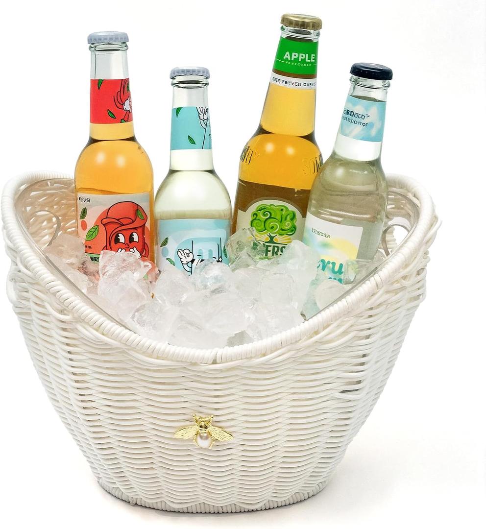 4L Double-Layer Ice Bucket with Handle Hole(Plastic-White)