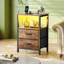 Huuger Night Stand with Charger Station and LED Lights, 2 Drawer Nightstand, Bed Side Table with Open Shelf, End Table, Fabric Dresser for Bedroom, Rustic Brown, 11.8"D x 15.7"W x 23.6"H（2 Drawers）