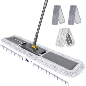 36" Commercial Dust Mops for Floor Cleaning, Masthome Professional Industrial Mop with 3 Pads, Heavy Duty Commercial Mop with 62'' Long Handle,Large Floor Mops for Office Garage Warehouse Factory Mall, Gray