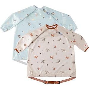 BIBaDO - Long Sleeve Baby Bibs - Babies & Toddlers 6-36 Months - Coverall Baby Led Weaning Bib - Easy Wipe, Soft & Waterproof (2 Pack, Arctic Amigos & Forest Friends)