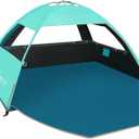 COMMOUDS Beach Tent Sun Shade for 3/4-5/6-7/8-10 Person, UPF 50+ Beach Sun Shelter Canopy Tent, Lightweight, Easy Set Up and Carry (Turquoise with Dark Shelter)
