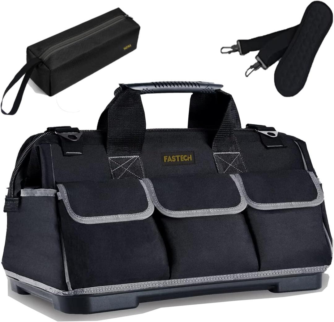 20-inch Wide Mouth Tool Bag with Water Proof Molded Base, Waterproof Tool Organizer Bag for Men with Adjustable Shoulder Strap (20INCH)