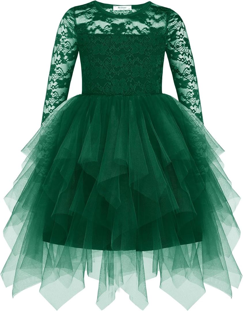 Arshiner Flower Girl Dress Toddler Contrast Lace Tutu Irregular Tulle Wedding Birthday Party Dresses (5-6 Years, Green)