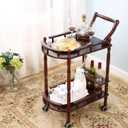 Bar Cart, Home Bar Service Cart with Wheels, 2-Layer Wine Mobile Trolley, Solid Wood Storage Rack with Bottle Rack, Mobile Food Cart Suitable for Home, Bar, Beauty Shop (Brown), 31.5 x 15.7 x 35.4 inches