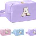 I IHAYNER Personalized Initial Makeup Bag Birthday Gifts for 4 5 6 7 8 9 10 11 13 14 Year Old Girls Teen Girl Trendy Stuff Graduation Toiletry Bag Purple-A