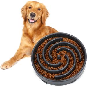 Slow Feeder Large Dog Bowl - Maze Puzzle Bowl for Medium to Large Dogs - Non Slip, Interactive, Bloat Stop, Healthy Feeding Dish - Gray