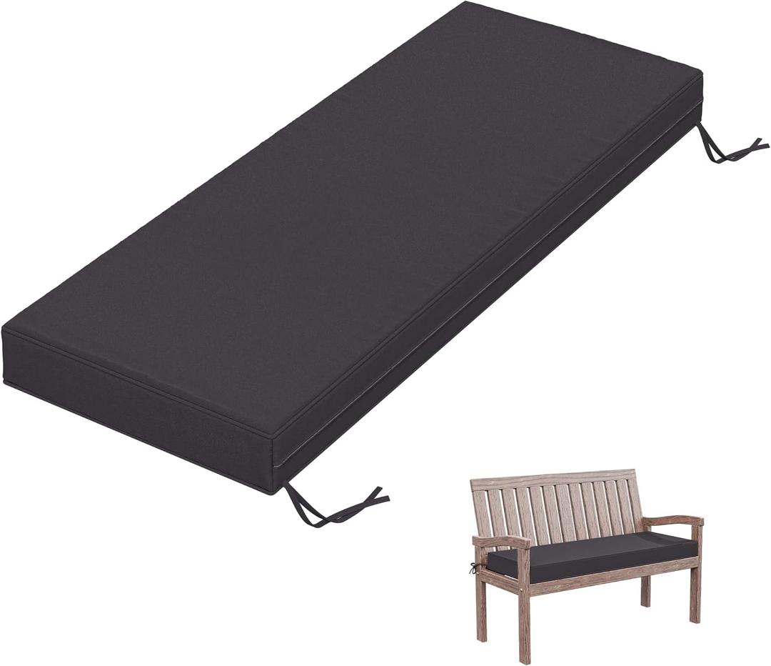 Outdoor Bench Cushion 48 X 18 X 3.5 Inch Thick Waterproof Patio Furniture Cushions, Patio Porch Swing Replacement Seat Pad with Tie Straps and Anti-Slip, for Backyard Garden, Grey