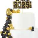 Zhehao 31 Pcs Graduation Cake Topper Class of 2025 Cake Topper Mini Balloon Black and Gold Decorations for Anniversary Party