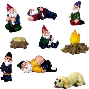 9pcs Drunk Gnomes Miniature Garden Gnomes Mini Funny Gnome Statues Resin Gnome Fairy Gnomes Garden Decorations Miniature Gnomes for Fairy Garden, Christmas Tree, Gift for Kids