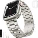 SUNFWR Compatible with Apple Watch Band 46mm for Men Women, Stainless Steel Metal iWatch Band for Apple Watch Series 10(Starlight, 46mm10 Series)