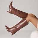 Tscoyuki Knee High Boots for Women Kitten Low Heel Square Toe Tall Boots Side Zipper Vegan Leather Heeled Long Fall Boots for Office Dating Party Work Trendy (Brown)