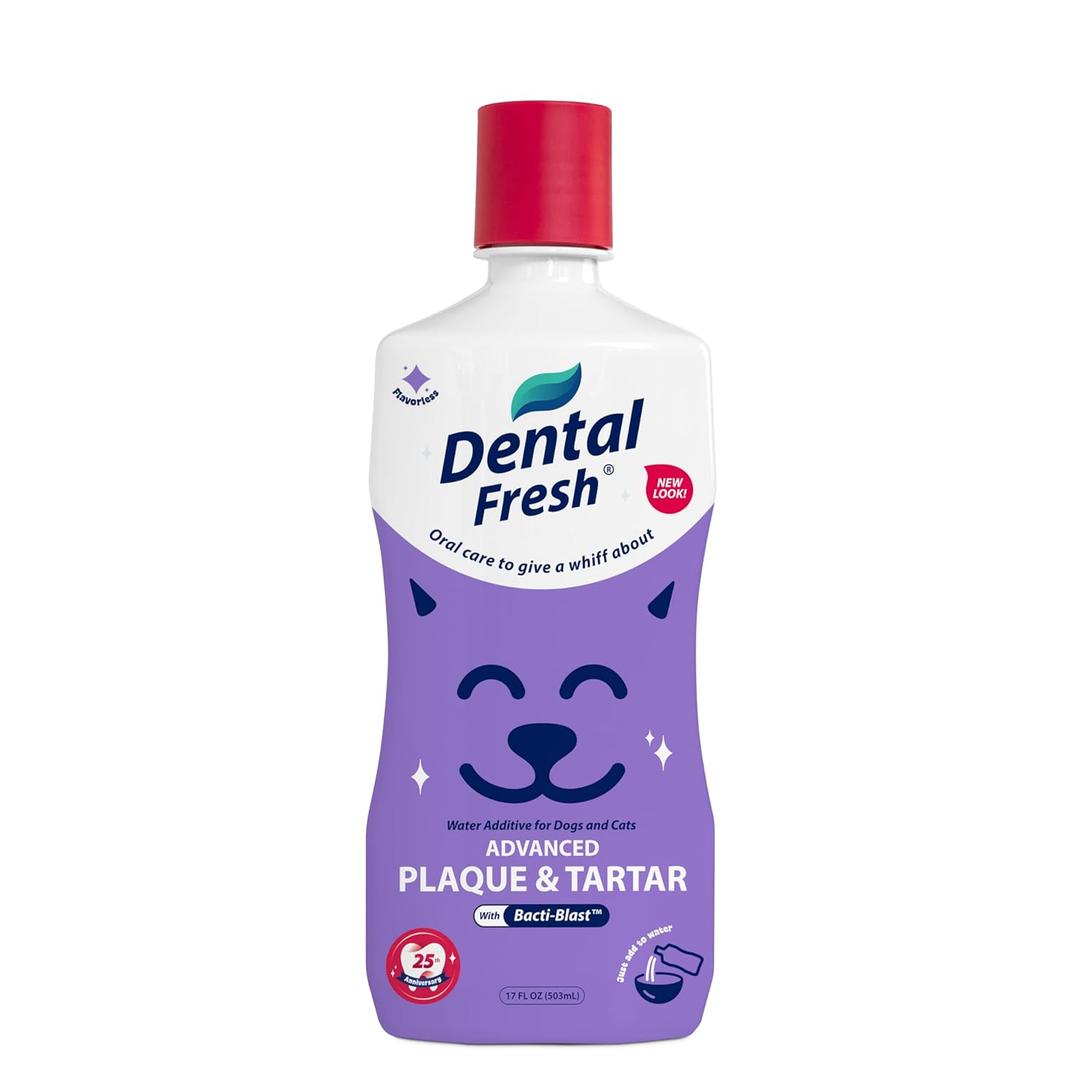 Dental Fresh Plaque & Tartar Control Water Additive for Dogs & Cats  Helps Support Clean Teeth, Healthy Gums & Fresh Breath  Advanced Formula Oral Care, 17 fl oz