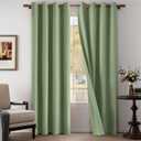 100% Blackout Linen Textured Curtains 84 Inch Length 2 Panels Set for Living Room, Bedroom, Light Weight Curtains with Grommets Top, Full Blackout Curtains Privacy Protection, Green, 52" W x 84" L