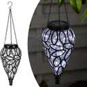 LEWIS&WAYNE Solar Hanging Lantern Outdoor Lights, Tear-Shaped 15 LEDs Cool White Hanging Lights with S Hooks Decor in Garden, Yard, Pathway, Front Door and Landscape