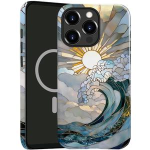 Case Compatible with iPhone 16 Pro, Compatible with MagSafe, Glossy Fall Prevention Hybrid 2-Layer Hard Shell Cases for Girls Boys, Ocean Waves Sunrise