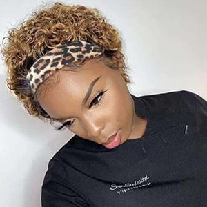 INSTASTYLE Headband Wigs Human Hair for Black Women Blonde Ombre Pixie Cut Headband Wig Put On and Go Glueless Human Hair Wig with Headband,150% Density 6inchT27