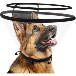 Dog Cone Collar After Surgery, Extended Dog Recovery Cone to Stop Licking Wounds, Transparent Soft Elizabethan Collar for Dogs, Adjustable Pet Cone with Elastic Neck Loops, L (13.75"-16.5")