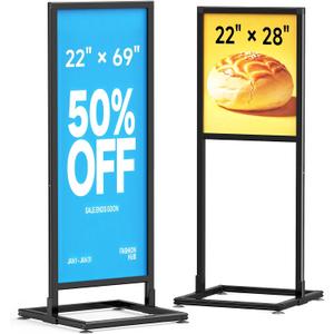 KOOV Sign Holder Floor Stand, 2-In-1 Dual Size 22" × 69" & 22" × 28" Aluminum Alloy Poster Stand for Display, Sign Stand for Business, Office, Trade Show, Mall Advertising (Frame Only)