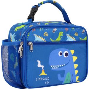Bagseri Kids Lunch Bag Boys - Thermal Insulated Lunch Box Tote with Water Bottle Holder, Reusable Leak-Proof Kids Lunch Box for Daycare & School, Blue Cute Dinosaur