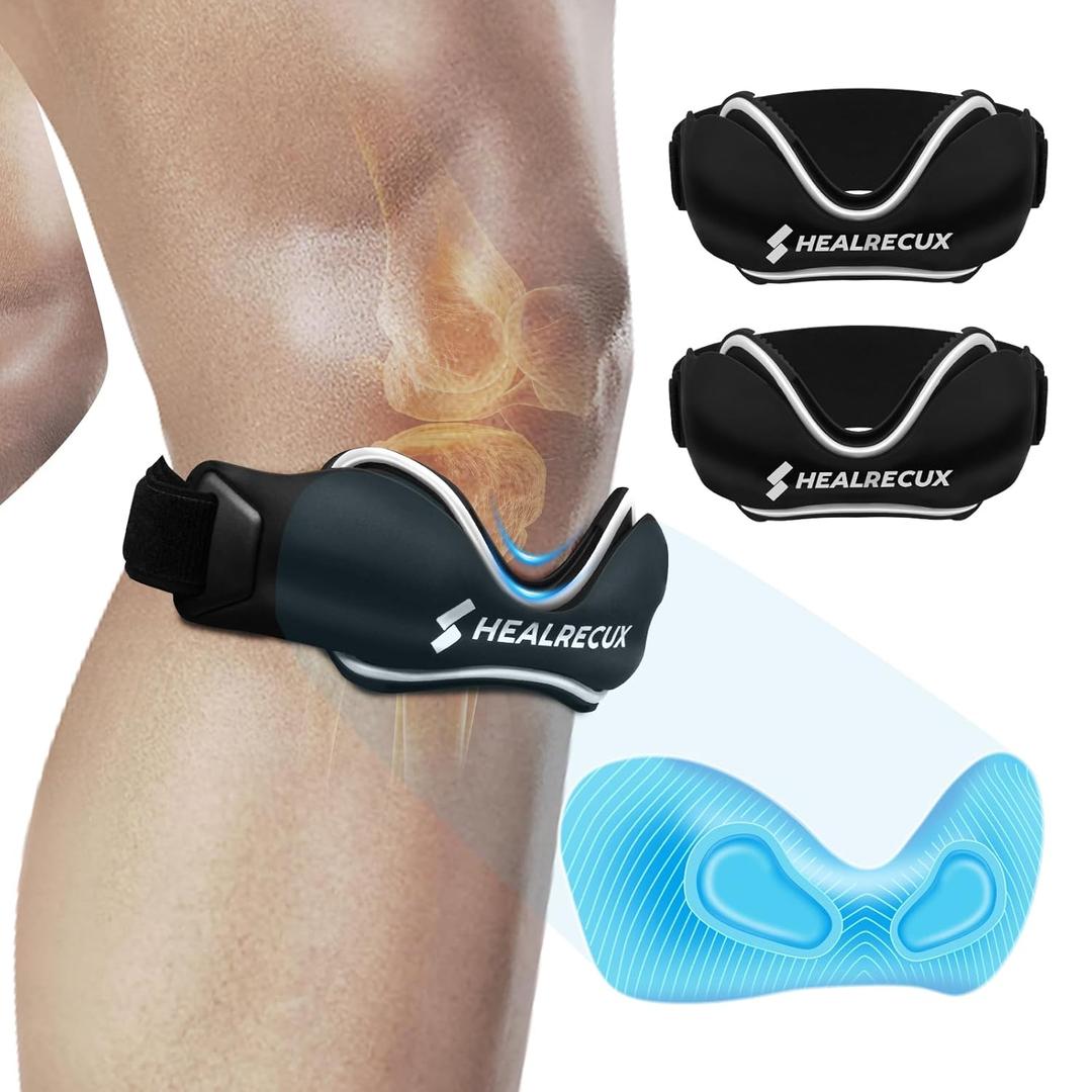 Patellar Tendon Support Strap, Silicone Patella Knee Strap, Non-Slip Patella Stabilizer Knee Band for Jumpers Knee, Tendonitis, Basketball, Volleyball, Squats - Black 2 Pack