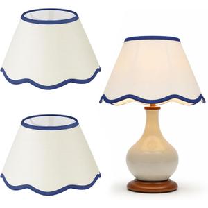 VIHOSE 9.4'' Bottom x 5.9'' High x 5.1'' Top Set of 2 Beige Lamp Shade with Petal Edge, Fabric Chandelier Scalloped Lampshade, for Floor Wall Lamps Table Bedroom Living Room(Navy Blue Edge), 9.53 Inches X 7.01 Inches