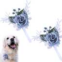 2 PCS Pet Collar Flowers Dog Wedding Flower Bow Tie Removable Floral Accessory for Dog Collar Elegant Rose Charm for Wedding Ceremony Puppies Cats Grooming, Pet Photo Prop (Blue1)