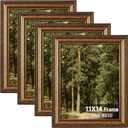 11x14 Gold Picture Frame Set of 4, Vintage Antique Picture Frames for Wall or Tabletop, 11 x 14 Ornate Bronze Photo Frame with Real Glass, Display 8x10 Poster with Mat or 11x14 without Mat, 4 Pack