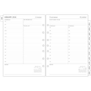 newestor 2026 Daily Planner Refills for Mini Binder, One Page Per Day (Mon - Fri), Daily Schedule & To Do List, Monthly Tabs, 7 Holes Pre-punched for 3-Ring & 7-Ring 5.5" x 8.5" Mini Binders