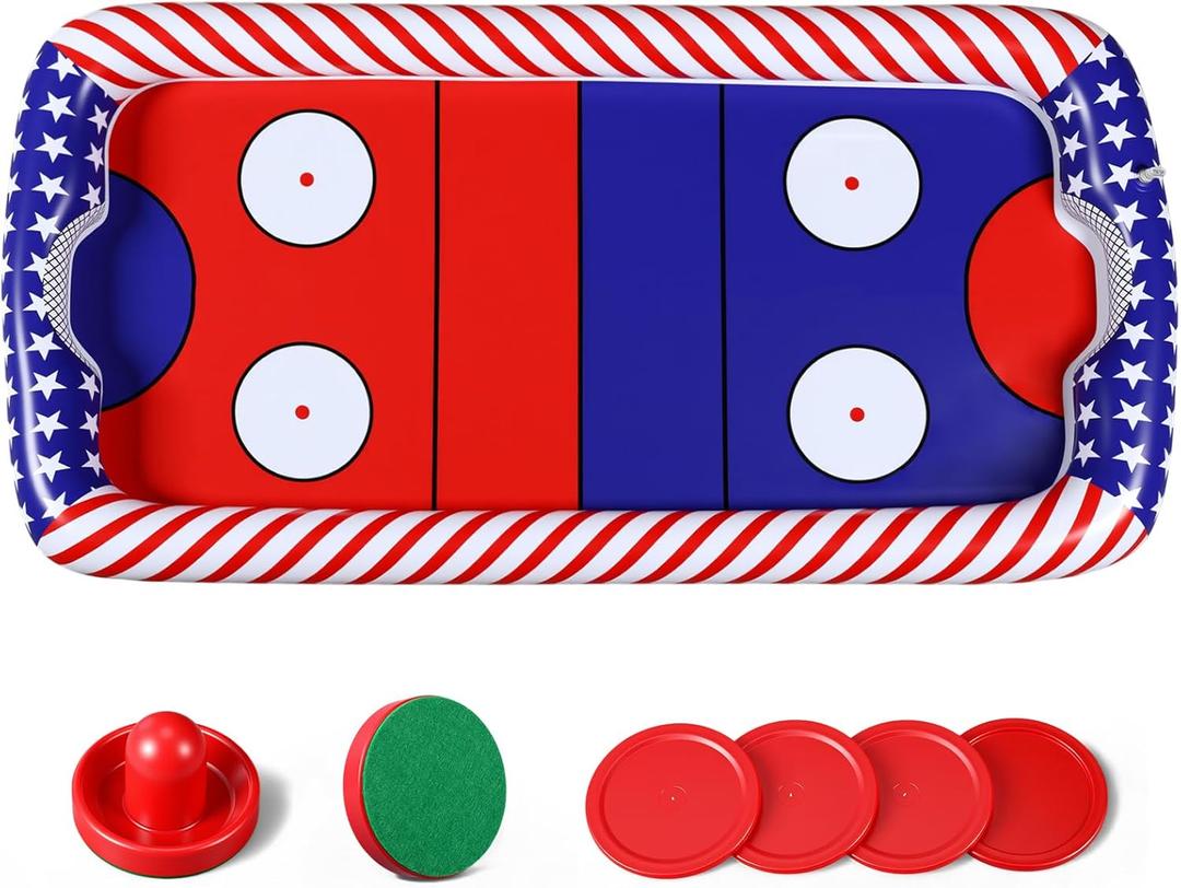 ShinyRelief Inflatable Pool Hockey Game Set for Kids, Floating Pool Toy with Puck and Pushers 65 x 33 in Water Swimming Training Game Toys for Boy Girl Teen Adults Summer Celebration(Classic)