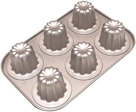 Pack Of 2, Cannele Mold Nonstick Muffin Cupcake Pan Carbon Steel Canele Cake Baking Tray French Pastry Mould 6 Cups for Making Mini Bread Cheesecake Dessert 