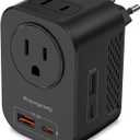 220V to 110V 20W PD Voltage Converter US to Europe International Universal Travel Adapter with 2 USB A 2 Type-C Port Worldwide Power Converters Plug Combo for Spain Italy (Black)-MB