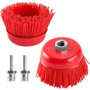 POLIWELL 4 Inch Nylon Filament Brush 2 Pack, 4 Abrasive Bristle Cup Brush Set 5/8"-11 Thread, 1/4" Arbor Max 8500 RPM for Variable Speed Angle Grinder, Polisher and Drill, Prep Surfaces for Bed Liner