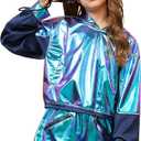 Jxstar Girls Metallic Hoodies Shiny Pullover Long Sleeve Sweatshirts Cropped Top Sparkly Club Wear Rave Disco Dance Outfits Size 140 8-9