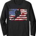 Ice Hockey Vintage American Flag Long Sleeve T-Shirt (Black, XXL)