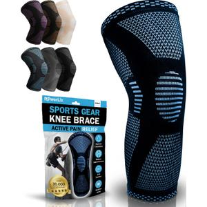 POWERLIX Knee Compression Sleeve - Best Knee Brace for Knee Pain for Men & Women Knee Support for Running, Basketball, Volleyball, Weightlifting, Gym, Workout, Sports - (Light Blue S) (Blue, S)