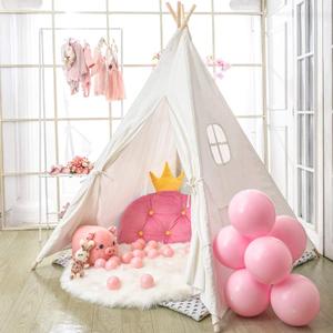 Kids Teepee Tent with Bottom Cloth, Paper Feathers & Flags, Gift for Boys & Girls, Toys for Toddler, Playhouse for Indoor Decor Party Games
