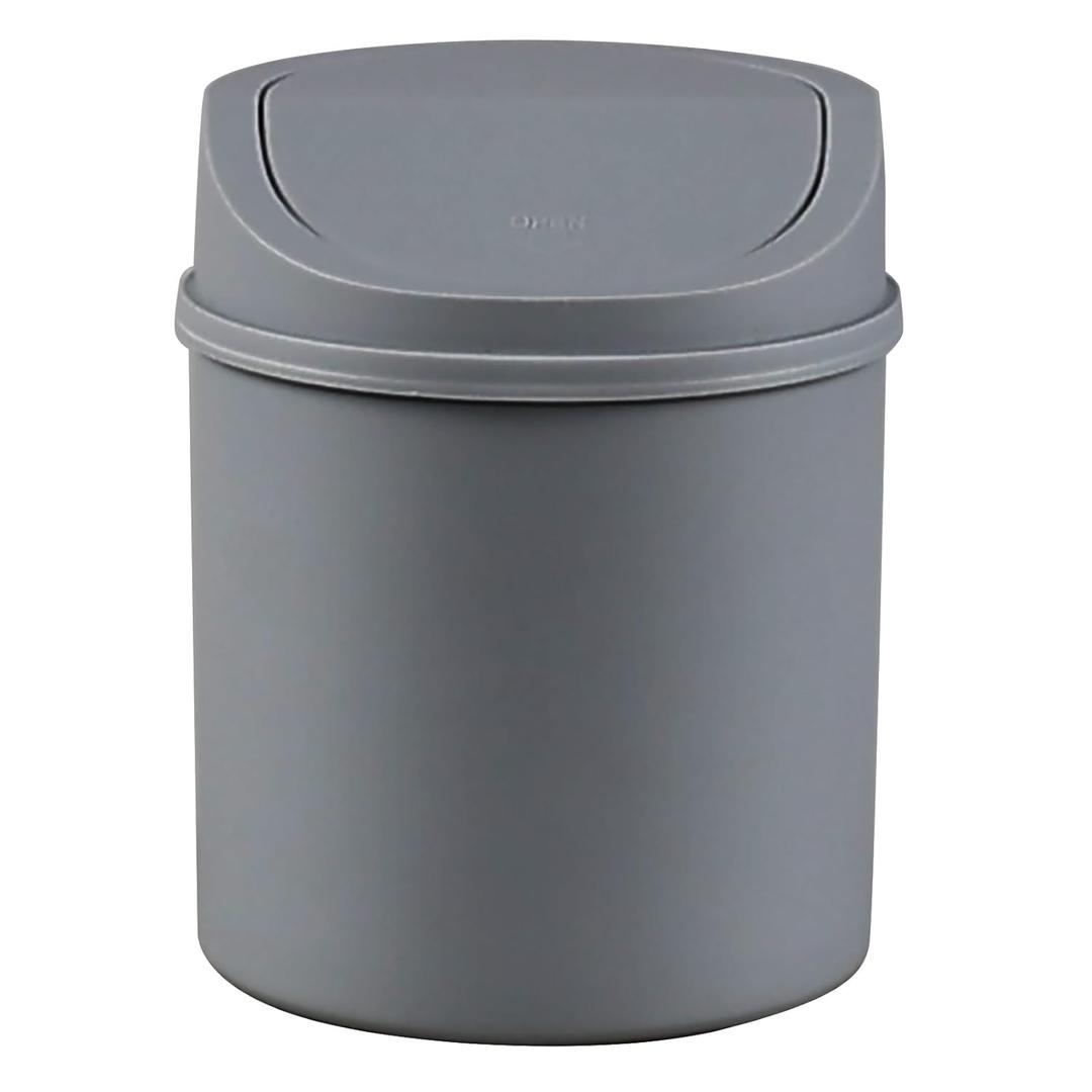 2 L Plastic Mini Desktop Trash Can, Tiny Garbage Can with Swing Lid, Gray