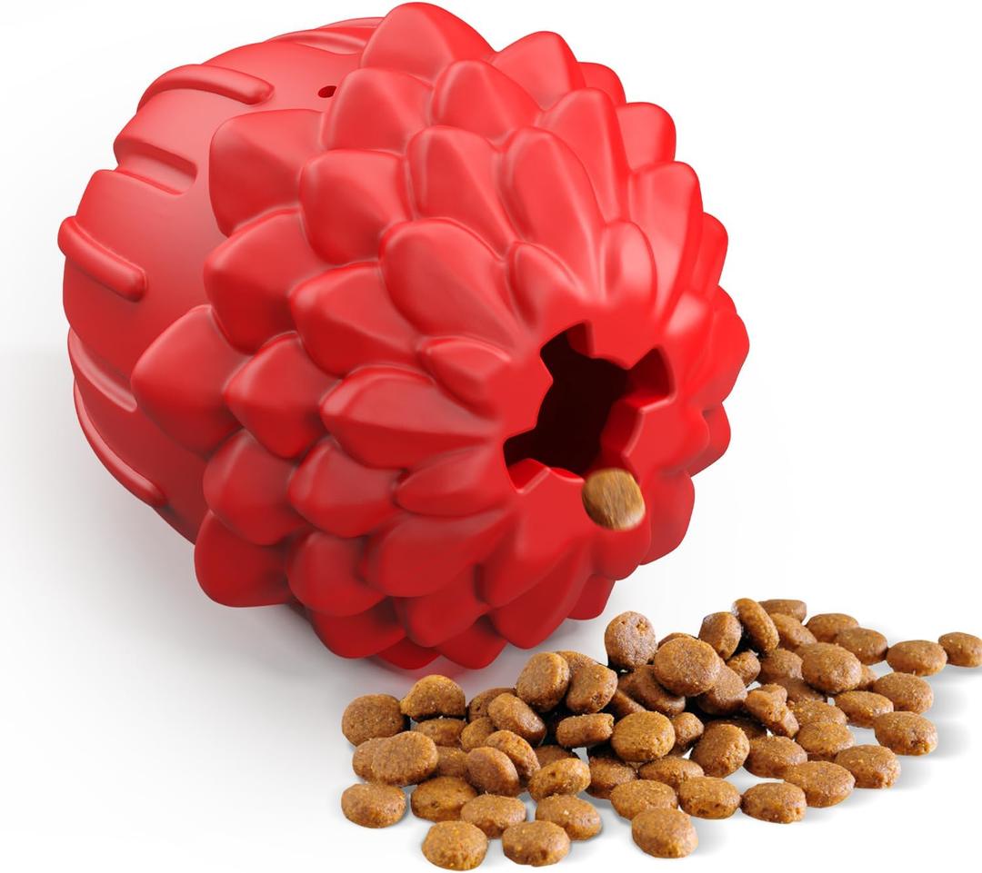 Dog Chew Toy for Aggressive Chewers  Treat Dispensing Slow Feeder for Medium/Large Dogs, Indestructible Rubber Toy for Training & Anxiety Relief (Red)