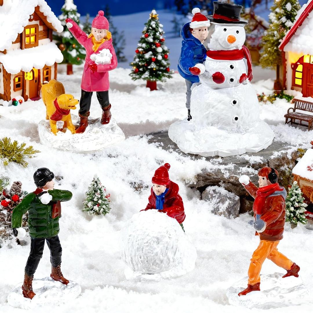 5 Pcs Christmas Village People Figurines Snowball Fight Scene Set Mini Town Village Accessories Snowball Miniature Christmas Figurines
