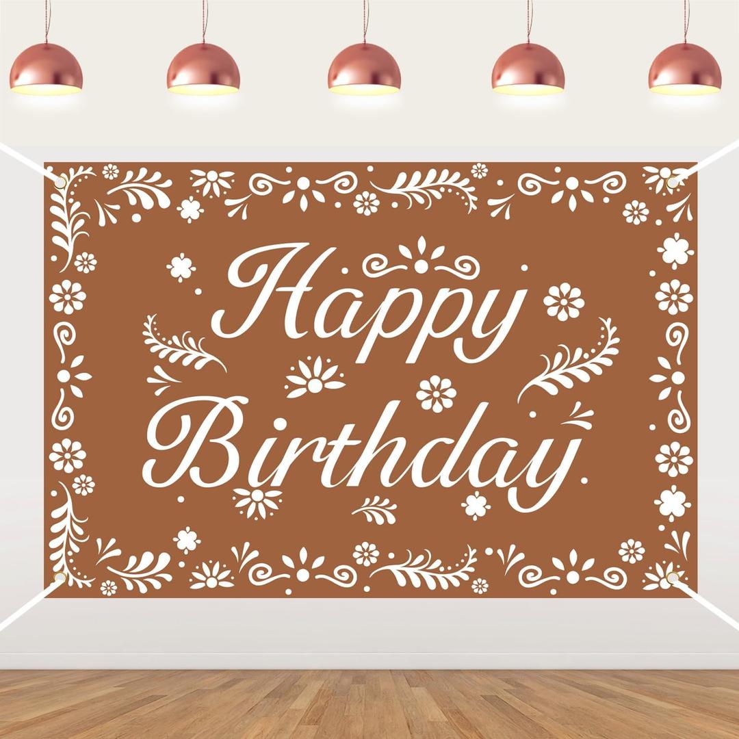 Talavera Happy Birthday Backdrop Brown Mexican Papel Picado Backdrop Banner Fiesta Themed Photography Background for Kids Adults Birthday Party Cinco De Mayo Fiesta Supplies