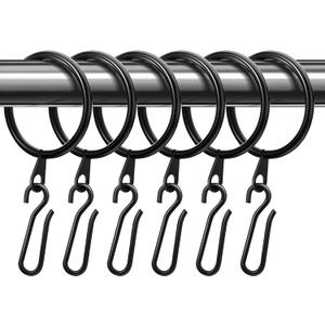 Amyhill 60 Pieces 1.26 Inch Metal Drapery Curtain Rings Hanging Rings with 60 Pieces Metal Curtain Pin Hooks for Drapes Window Door Shower(32 mm,Black)