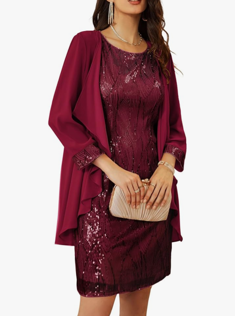 GRACE KARIN Women's Sequin Dress - Wedding Guest & Mother of The Bride Formal Dress - Two Piece Knee Length, 2XL