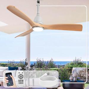Depuley Outdoor Ceiling Fan with Lights: 42" Silver Gazebo Fans Outdoor Hanging with Remote APP Control - Plug in Waterproof Fans with Light for Patio Porch Reversible Wood Blades 3CCT 6 Speeds Timer