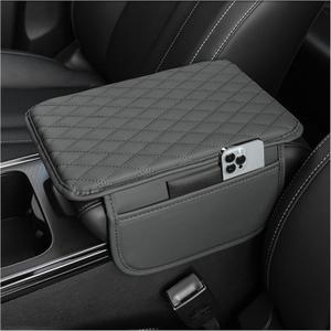 Upgraded Center Console Cover, Microfiber Leather Armrest Cover Cushion With 2 Storage Bags, Universal Car Armrest Storage Box Interior Accessories for Most Vehicles (Gray)