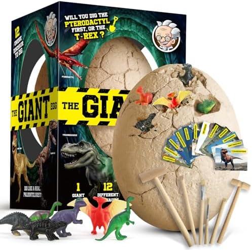XXTOYS Dinosaur Egg Dig Kit, Unearth a Jumbo Dino Egg with 12 Unique Large Surprise Dinosaur Toys, Ideal Educational STEM Toys and Gifts for Kids Aged 5-7, Suitable for Party and Easter