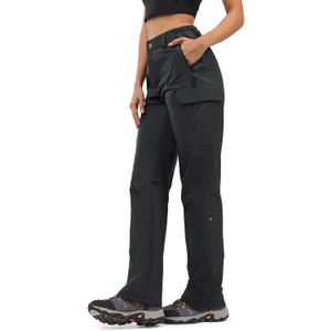 Moosehill Women's-Hiking-Pants-Cargo-Quick-Dry-Stretch-Lightweight Work Outdoor Pants with 5 Deep Pockets (4, Black) 31in