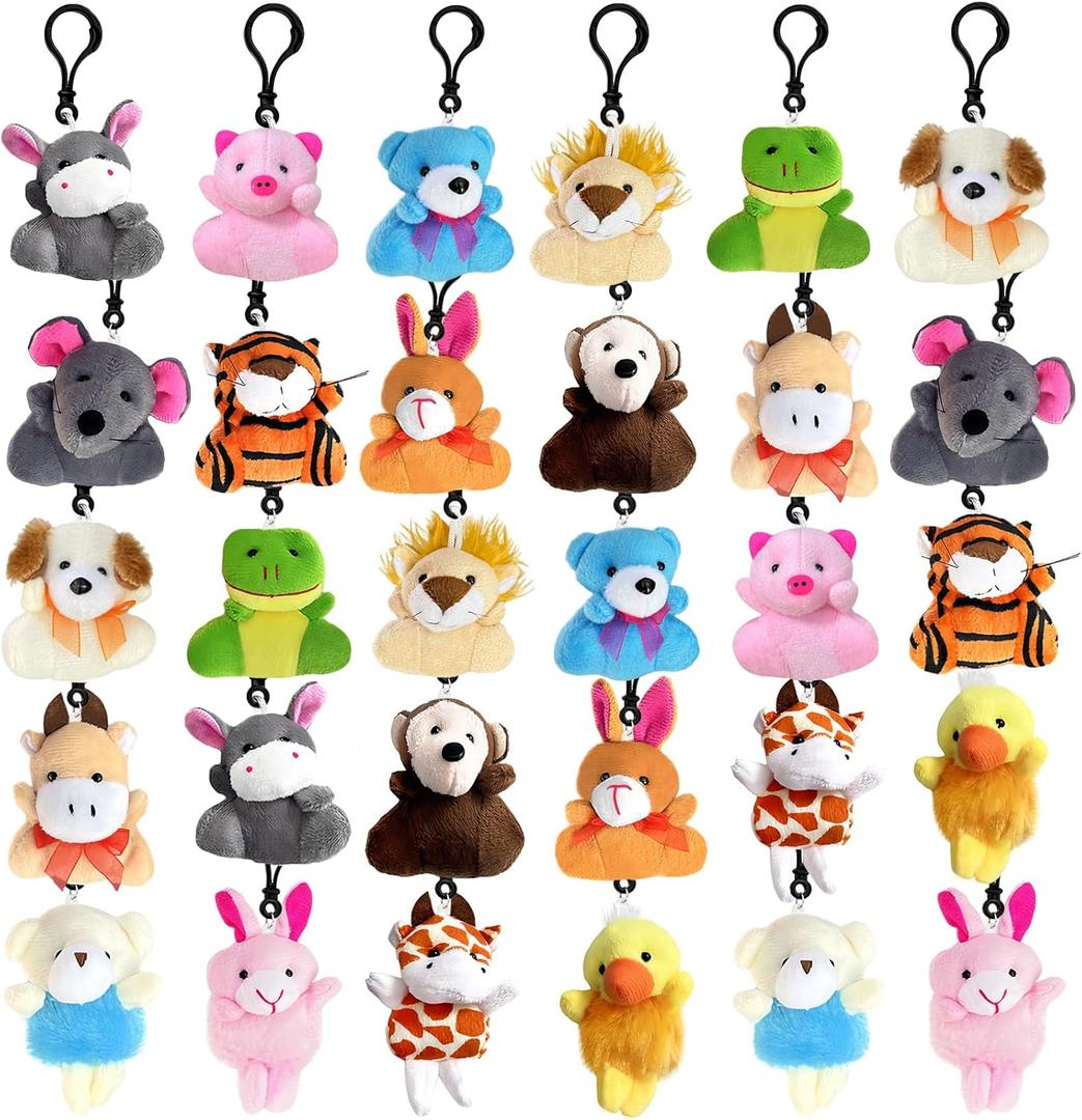30 PCS Mini Plush Toys,Cute Stuffed Animals Plush Keychain Set,Animals Toys for Kids,Easter Basket Stuffers,Party Favors,Classroom Gift